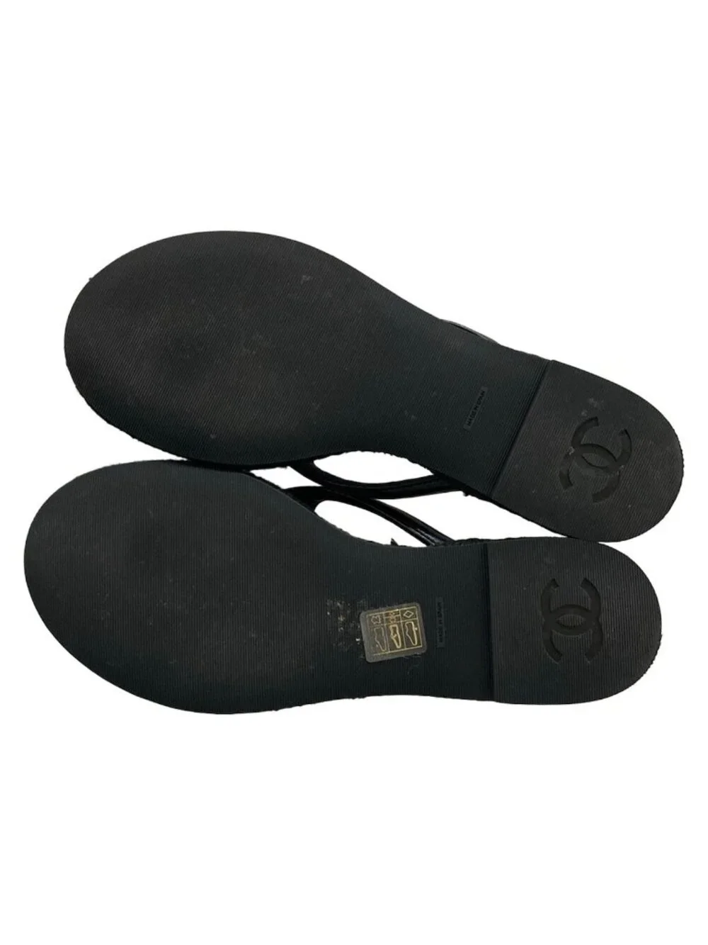 Chanel Beach Sandals Black Metiers d'Art Collection CC Logo Gold Lambskin